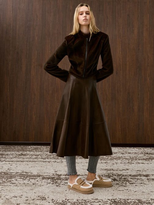 Recycled-Fur Flatform Mules, Sand, hi-res