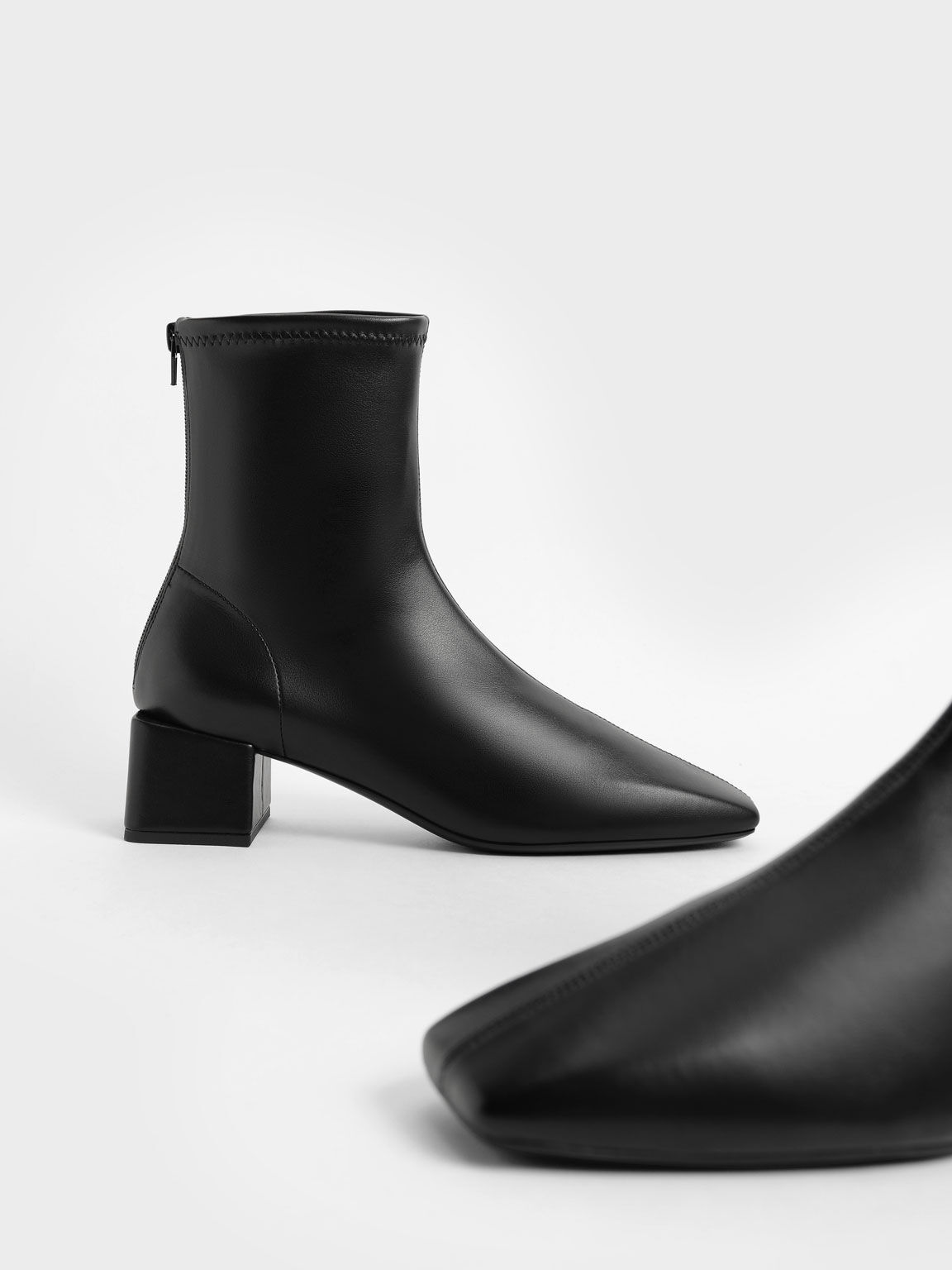 Block Heel Zip-Up Ankle Boots, Black, hi-res