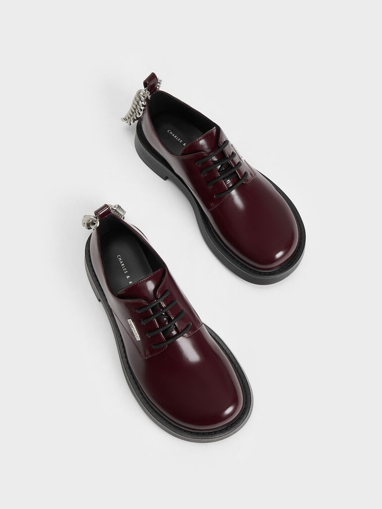 Chunky Chain Derby Shoes, Maroon, hi-res