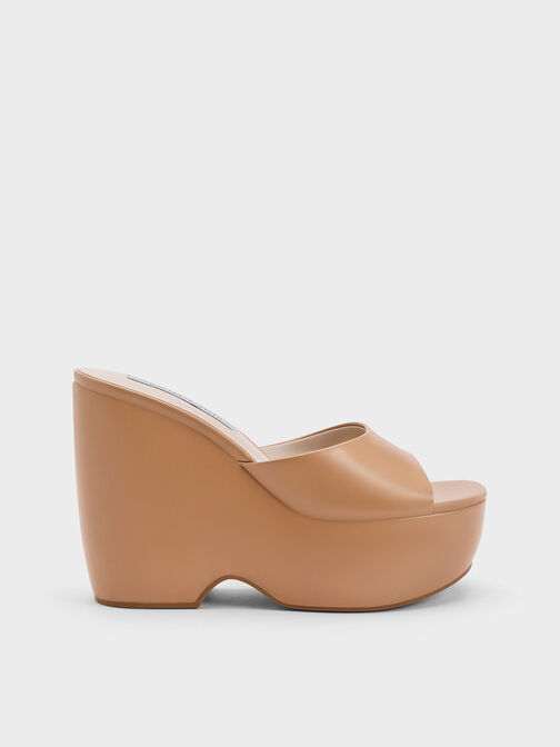 Chunky Platform Wedge Mules, Sand, hi-res