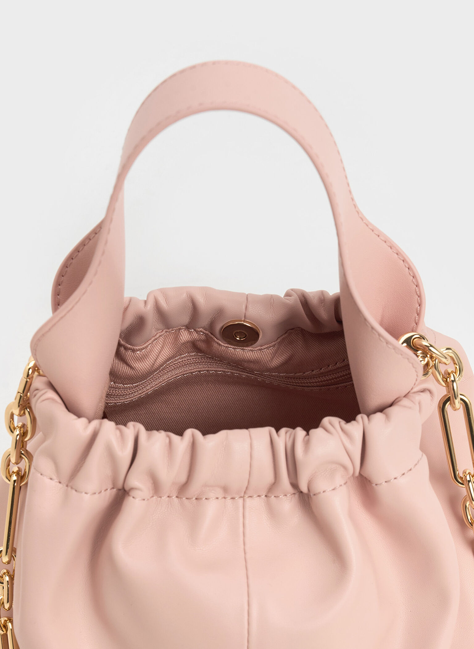 Bolso holgado fruncido Ally con asa de cadena, Rosa pálido, hi-res