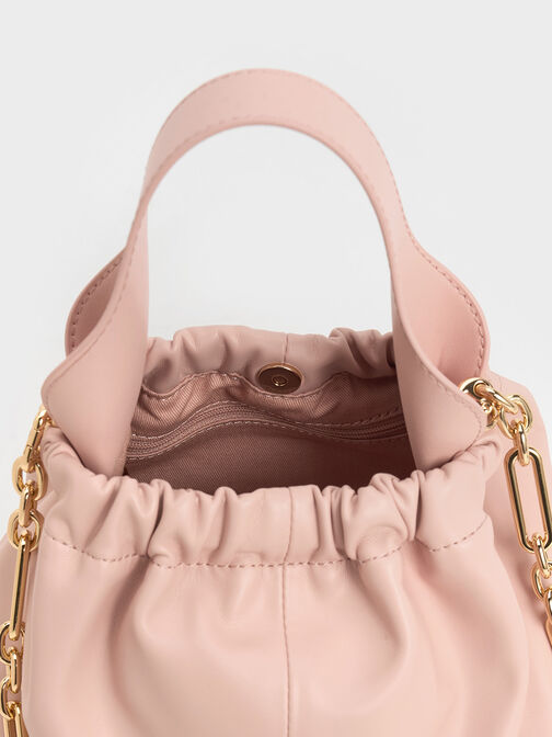 Ally Ruched Slouchy Chain-Handle Bag, Light Pink, hi-res