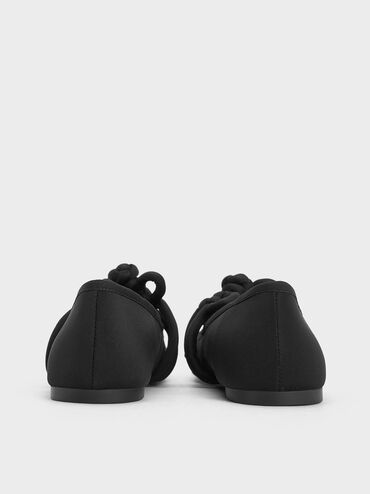 Clover-Knot Mary Jane Flats, Black Textured, hi-res