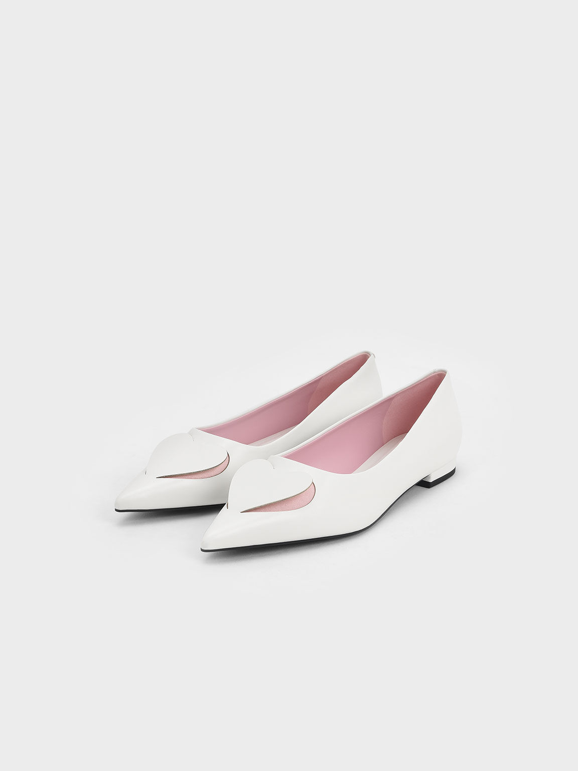 Valentine's Day Collection: Amora Heart Cut-Out Ballerina Pumps, White, hi-res