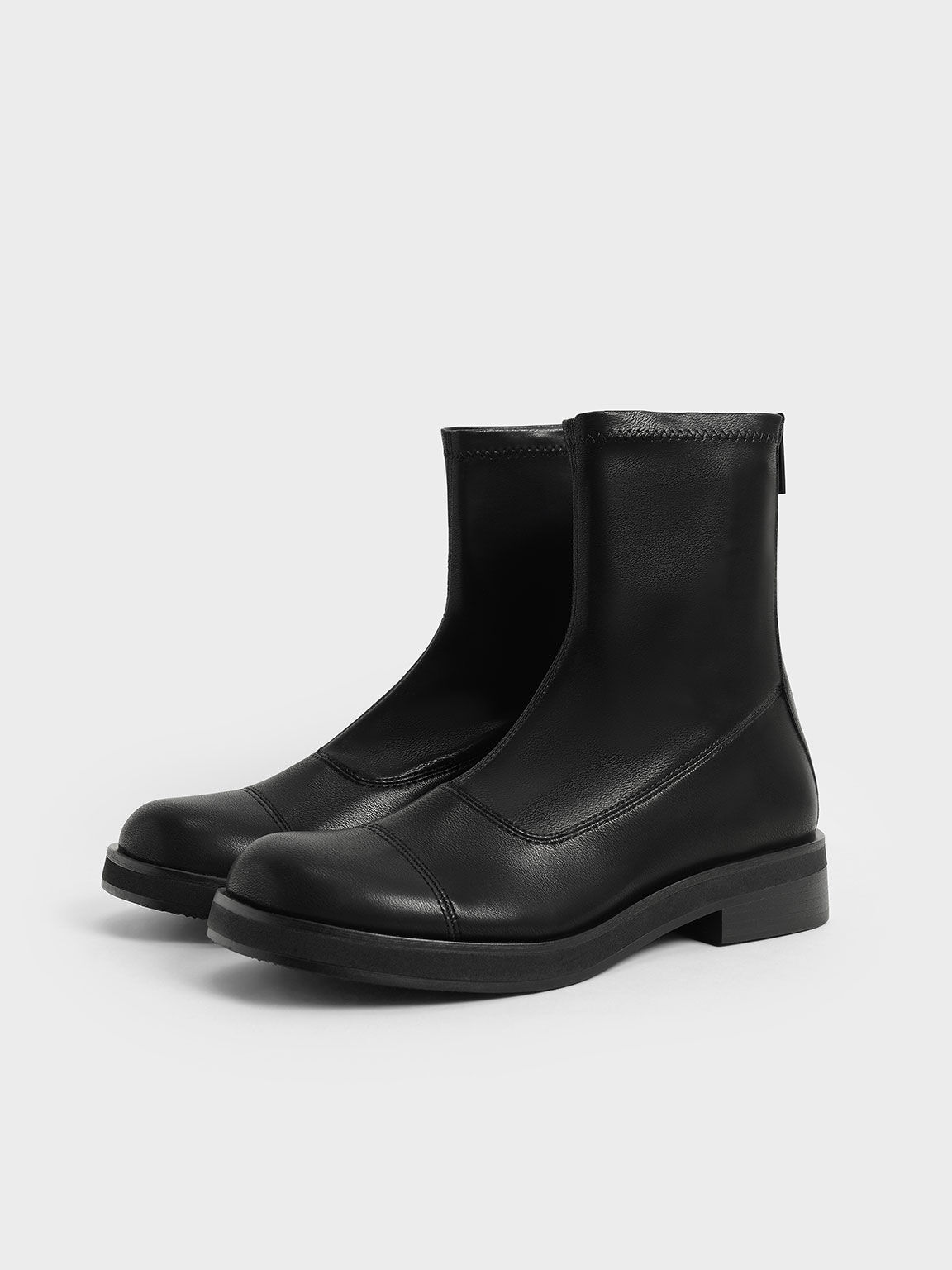 Botines con cremallera y punta redonda, Black, hi-res