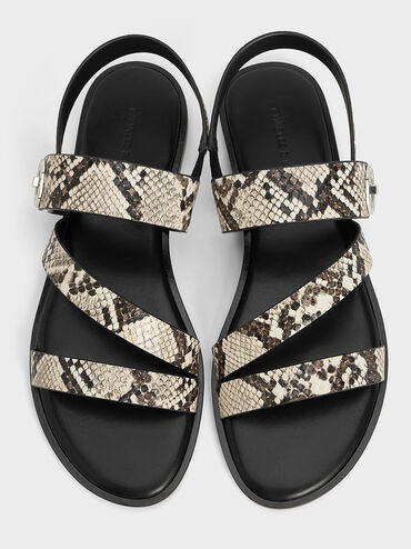 Yara Snake-Print Turn Lock Strappy Sandals, Animal Print Natural, hi-res