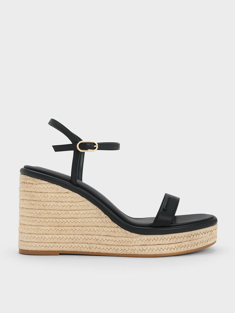 Espadrille Wedges, Black, hi-res