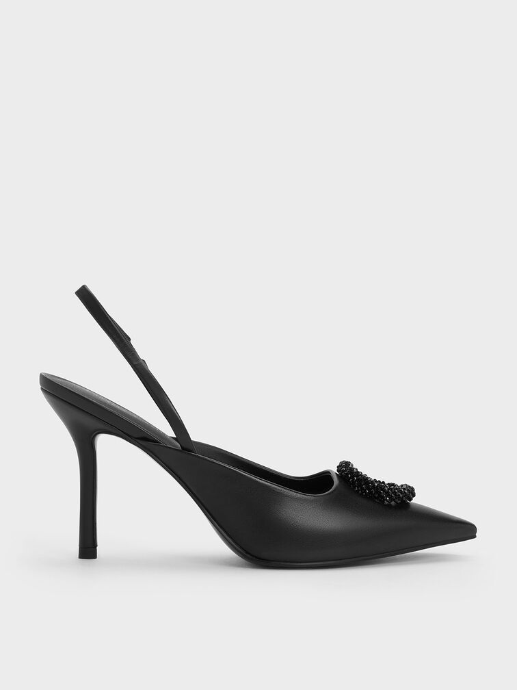 Black Beaded Circle Slingback Pumps - CHARLES & KEITH US