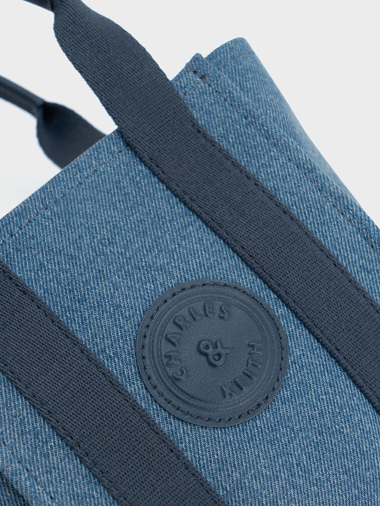 Mini Kay Denim Contrast-Trim Tote Bag, Blue, hi-res