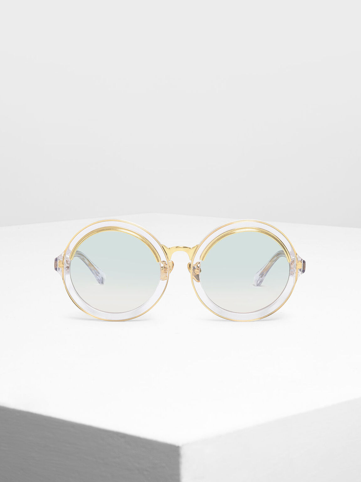 Thick Frame Round Sunglasses, White, hi-res
