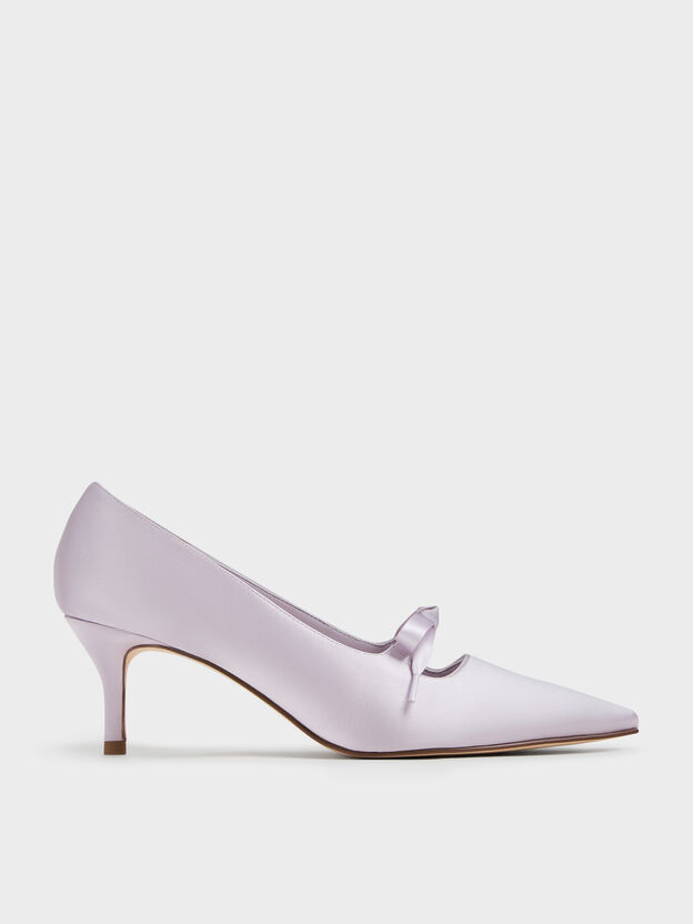 Venetia Satin Bow Pointed Pumps, Lilac, hi-res