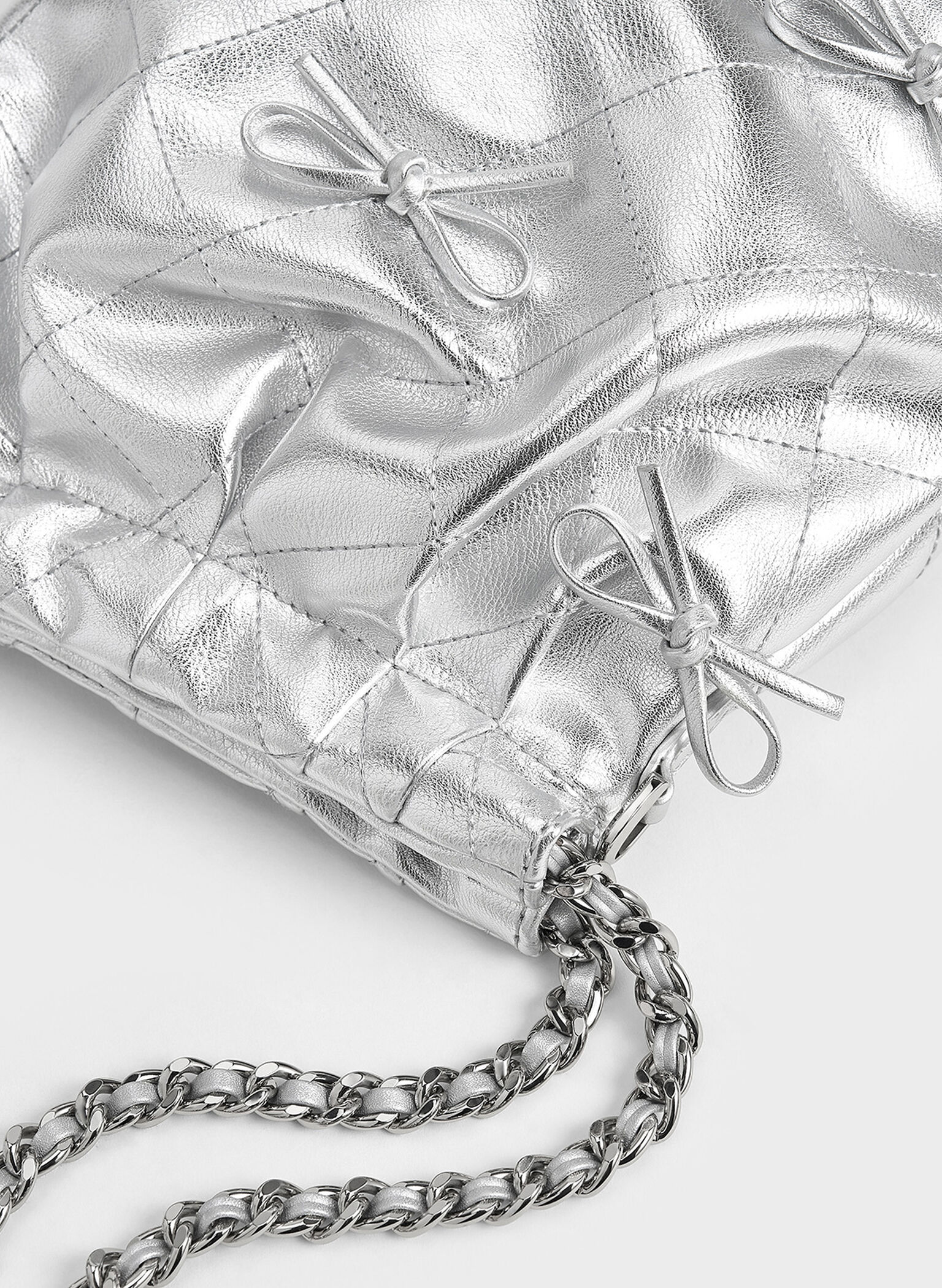 Duo Metallic Bow Backpack, Silver, hi-res