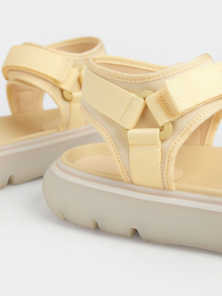 環保材質：魔術氈厚底涼鞋, 黃色, hi-res