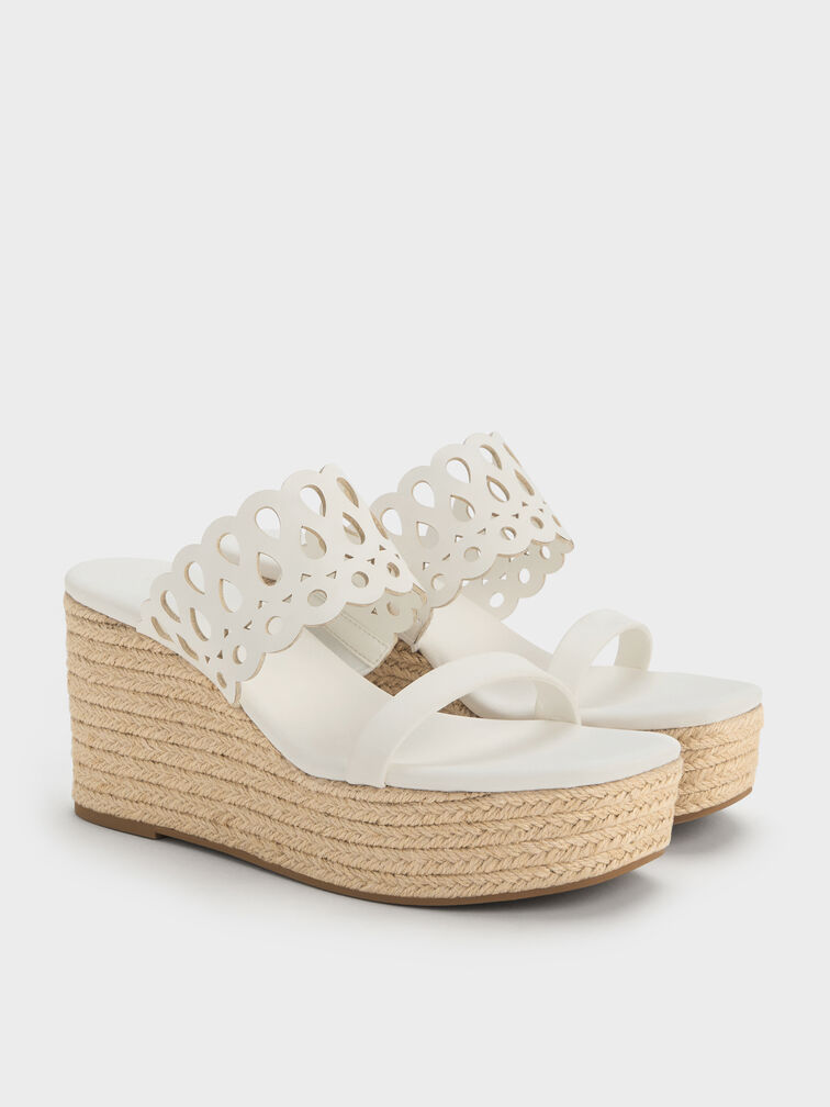Cut-Out Espadrille Wedges, White, hi-res