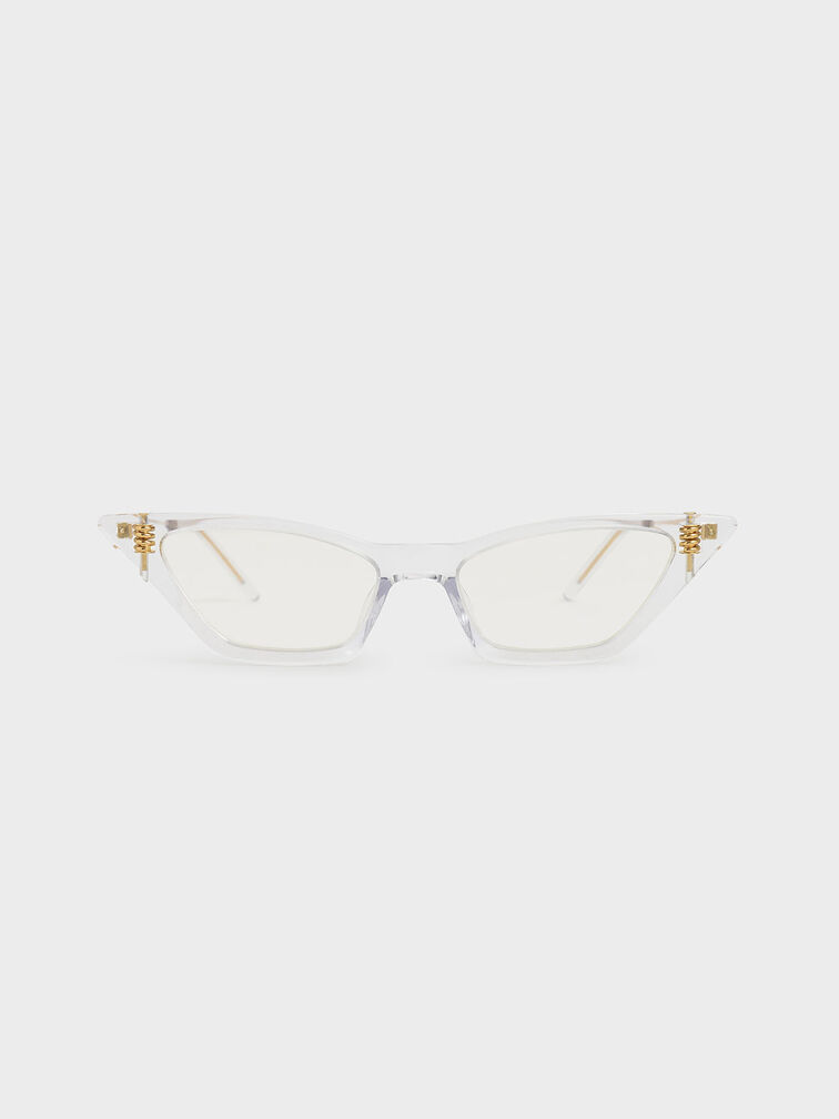 Thick Frame Cat-Eye Sunglasses, White, hi-res