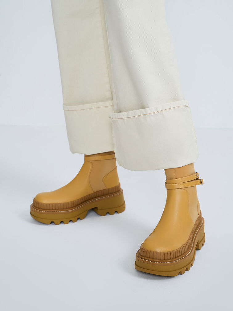 Slip-On Platform Ankle Boots, Mustard, hi-res