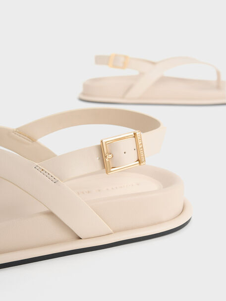 V-Strap Thong Sandals, Cream, hi-res