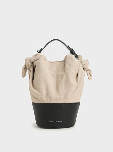 Linen Bucket Bag, Taupe, hi-res