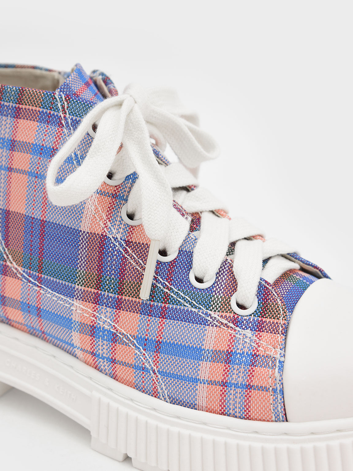 Multicoloured Girls Check Print High Top Sneaker Boots CHARLES