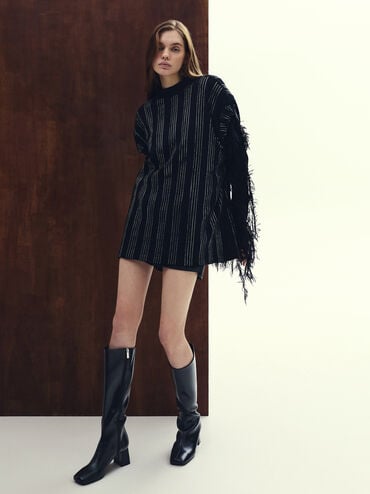 Square-Toe Side-Zip Knee-High Boots, Black, hi-res