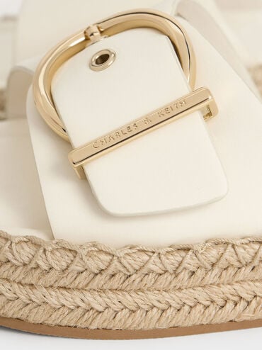 Sandales espadrilles à boucle, Crème, hi-res