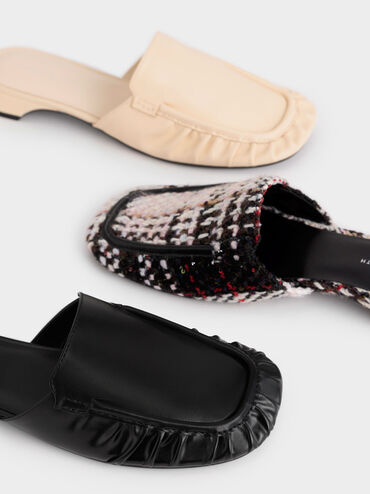 Ruched Block Heel Mules, Chalk, hi-res
