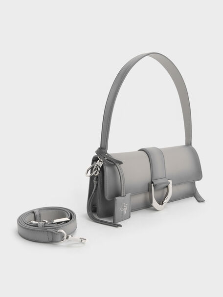 Gabine Leather Burnished Shoulder Bag, Grey, hi-res
