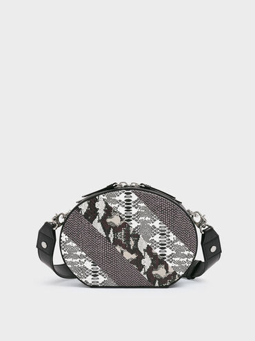 Snake Print Oval Crossbody Bag, Multi, hi-res