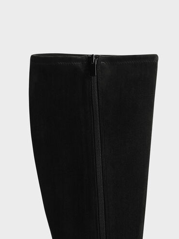 Sasky Faux Suede Knee High Flat Boots, Black Textured, hi-res