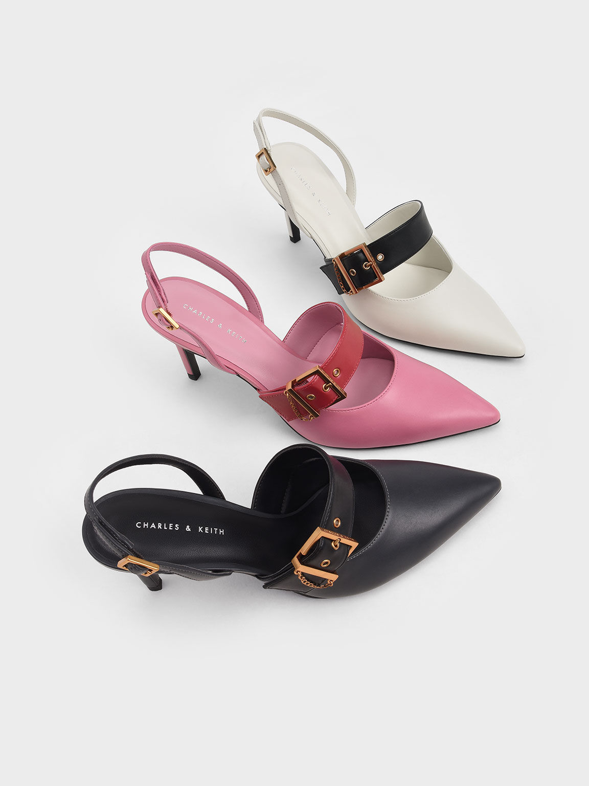 Hailey Buckled Slingback Pumps, Dark Blue, hi-res