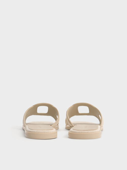 Easley Linen Cut-Out Slide Sandals, Taupe, hi-res
