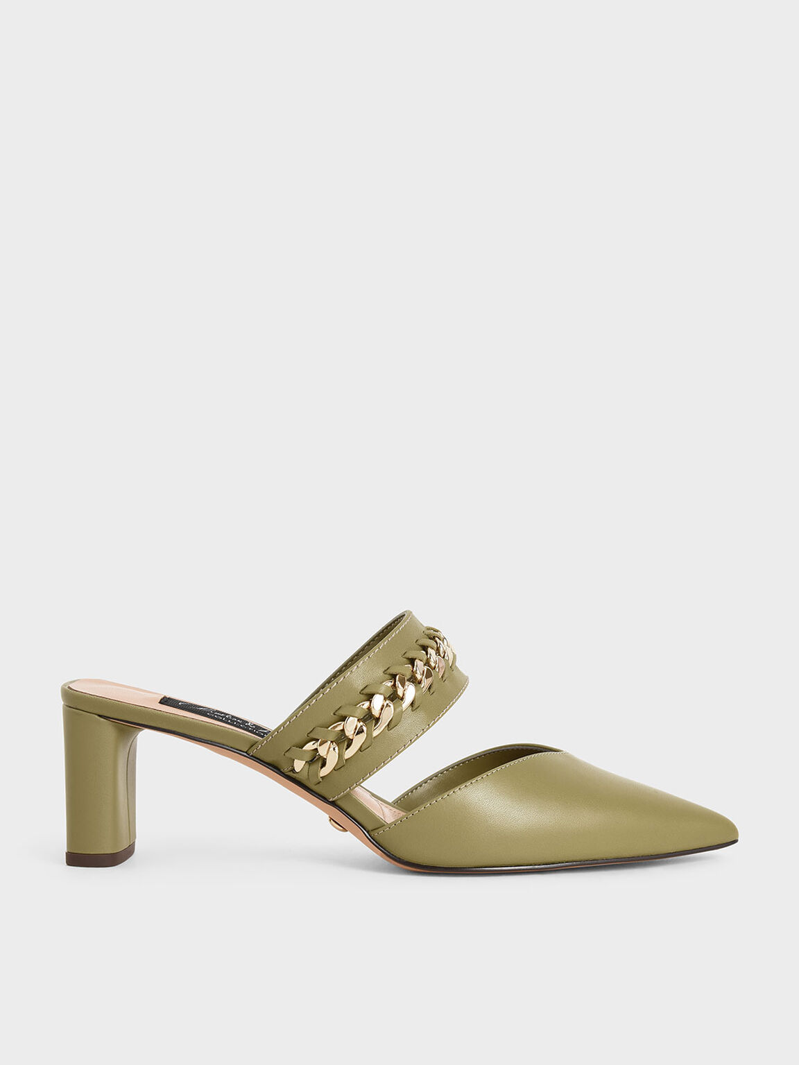 Military Green Leather Chain-Link Mules | CHARLES & KEITH US