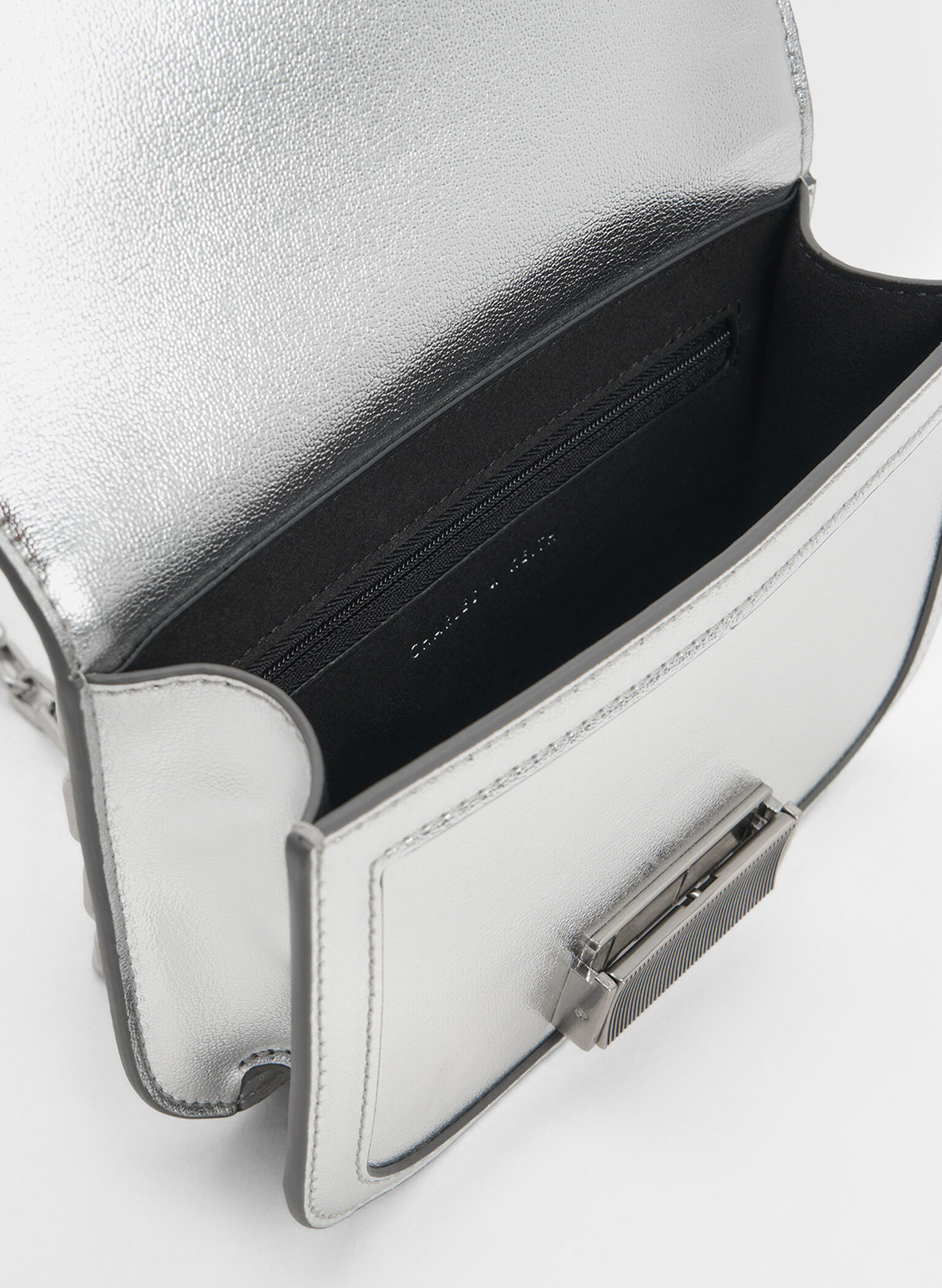 Charlot Metallic Chain Strap Bag, Silver, hi-res