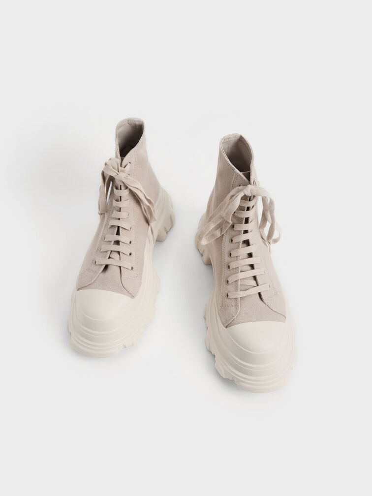 Canvas Chunky High-Top Sneakers, Sand, hi-res