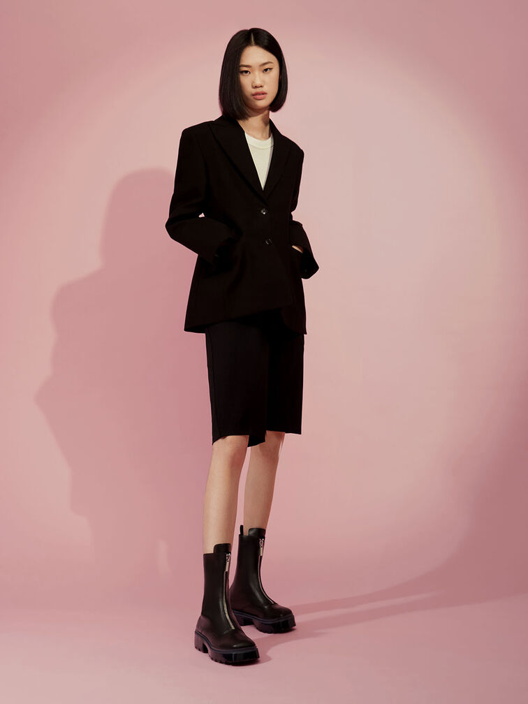 Billie Front-Zip Ankle Boots​, Black, hi-res