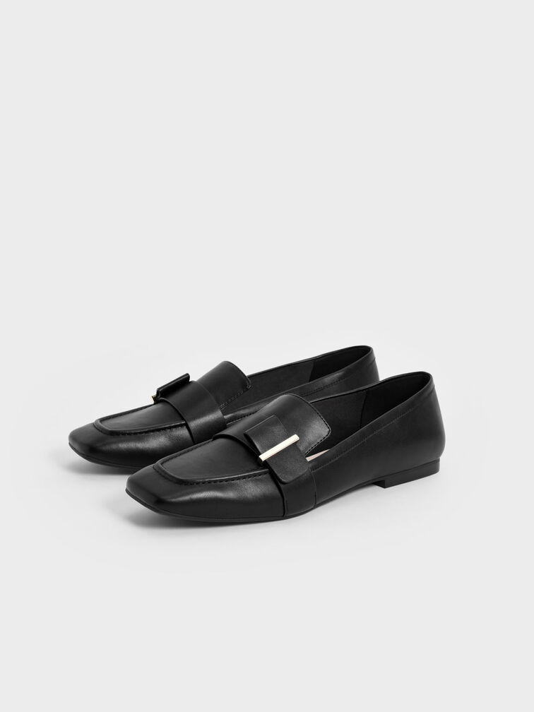 Metallic Accent Penny Loafers, Black, hi-res