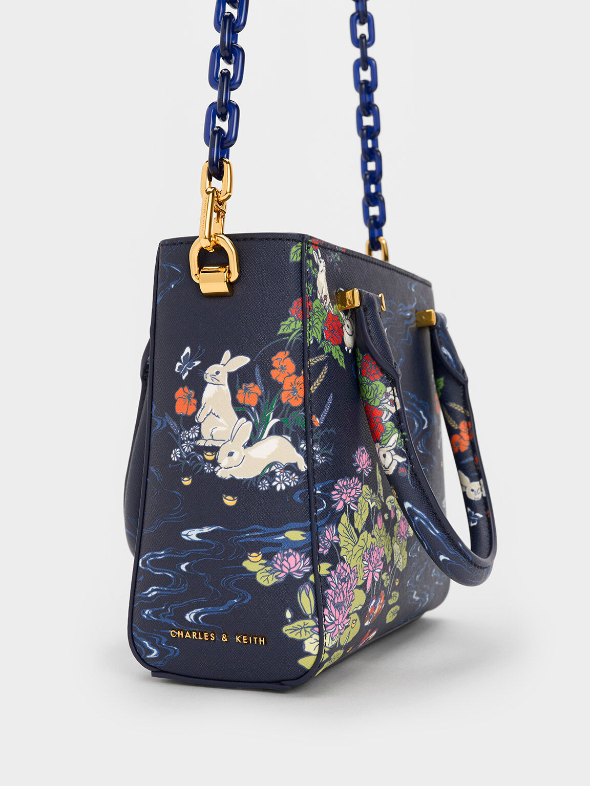 Rabbit Illustrated Tote Bag, Navy, hi-res