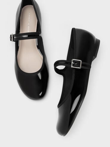 Zapatos planos Mary Jane con hebilla de charol, Negro, hi-res
