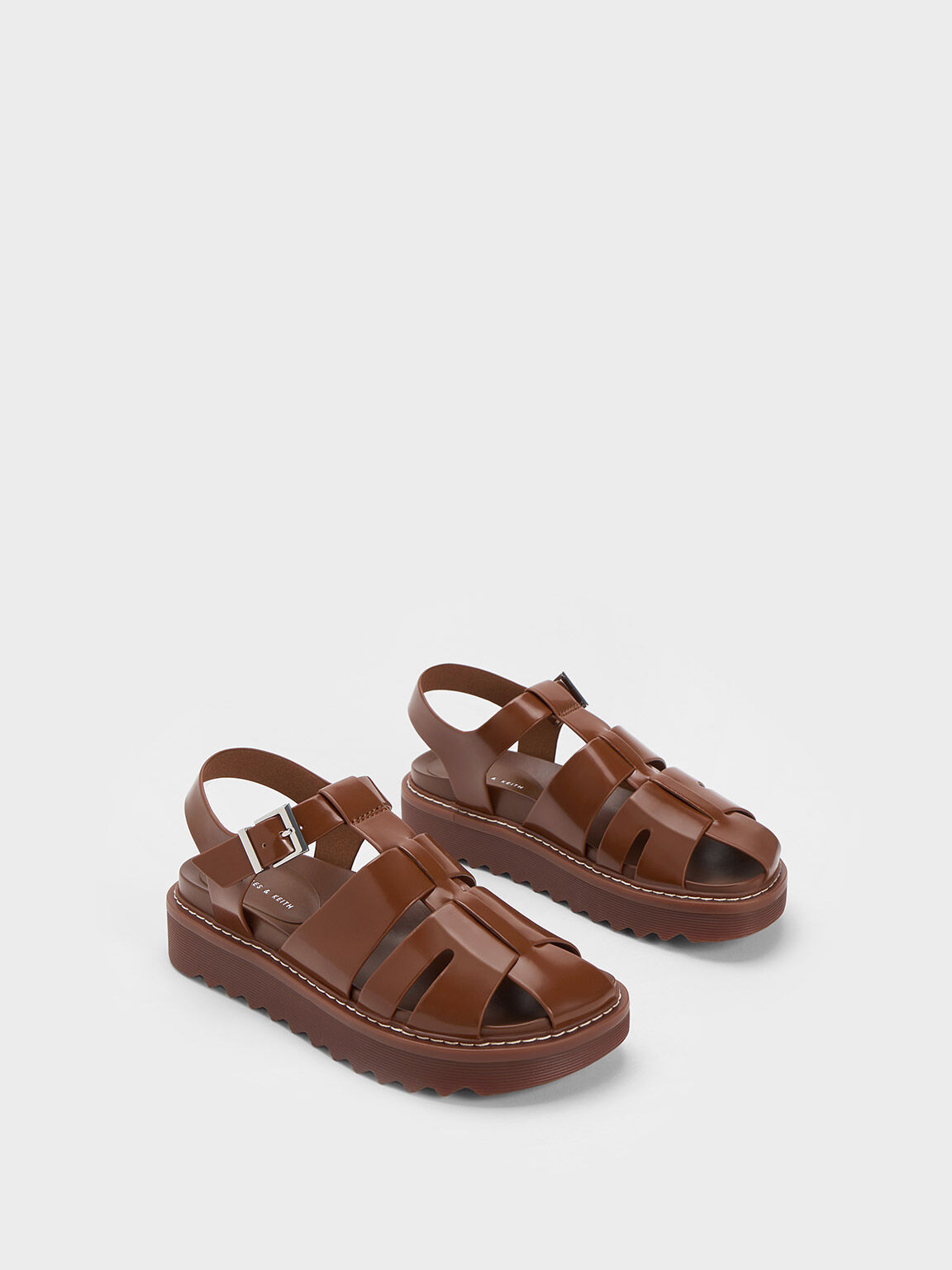 Interwoven Buckled Sandals, Cognac, hi-res