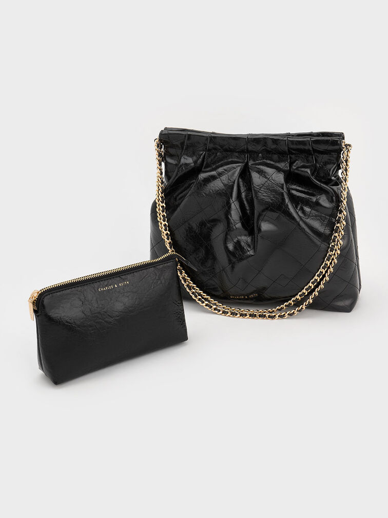 Bolso Hobo Duo De Doble Cadena, Negro, hi-res