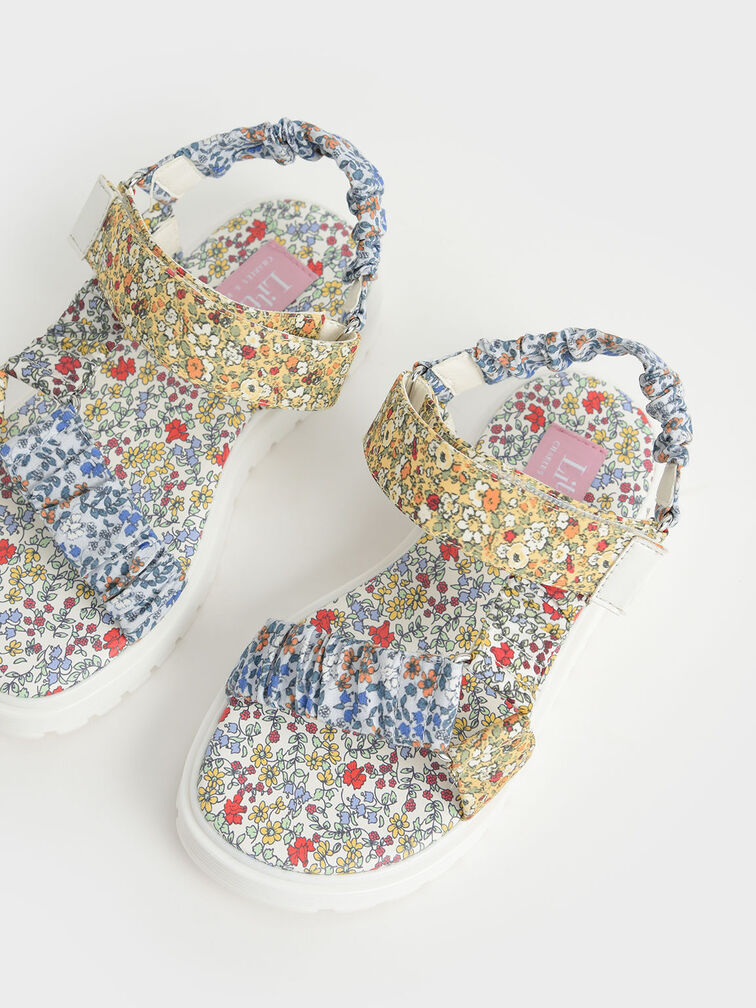 Girls' Printed Satin Sport Sandals, Multi, hi-res
