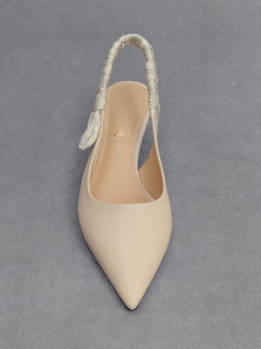 Zapatos de tacón destalonados de cuero efecto arrugado con estampado, Blanco tiza, hi-res