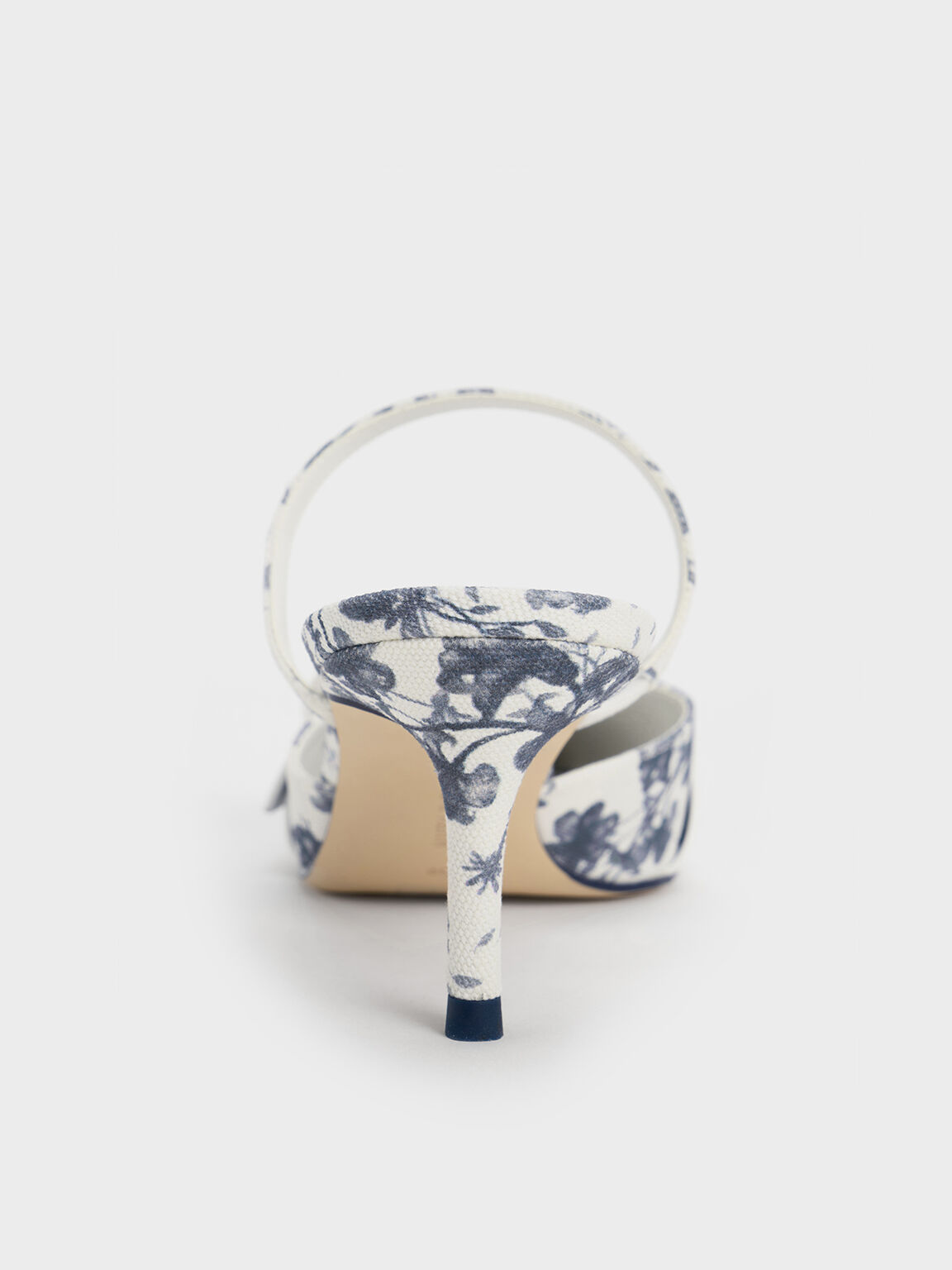 Dark Blue Oval Buckle Floral Print Pointed Toe Mules CHARLES