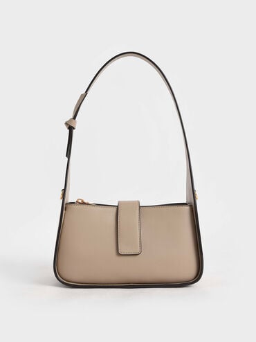 Leather Chain-Link Bag, Taupe, hi-res