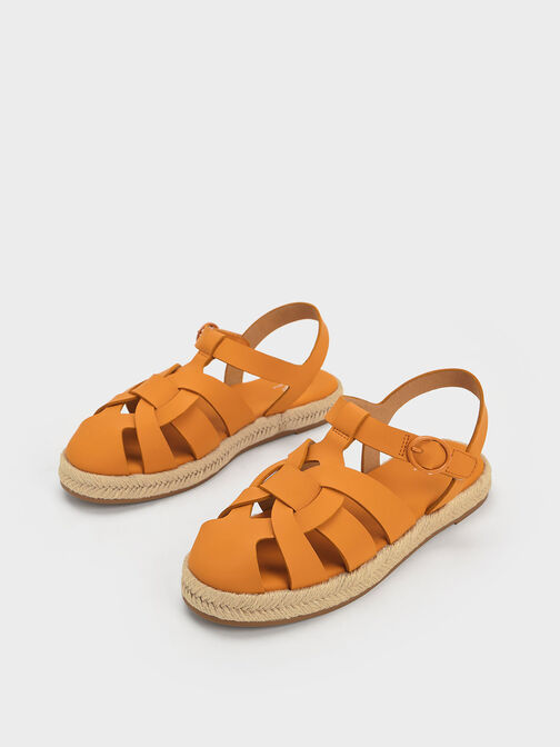 Girls' Interwoven Espadrille Sandals, Orange, hi-res