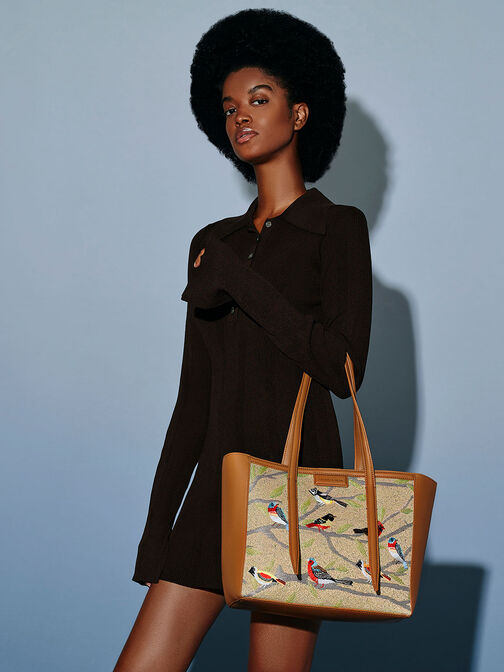 Flora Jacquard Double Handle Tote Bag, Multi, hi-res