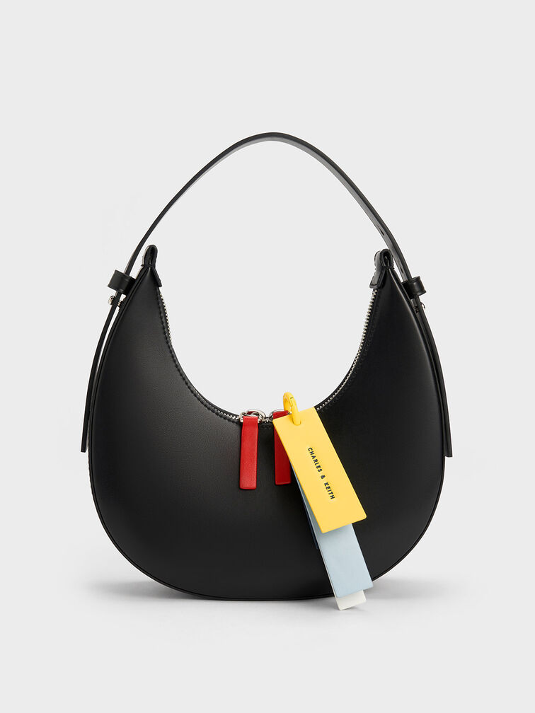 Charles & Keith - Women's Cockade Crescent Hobo Bag, Black, M