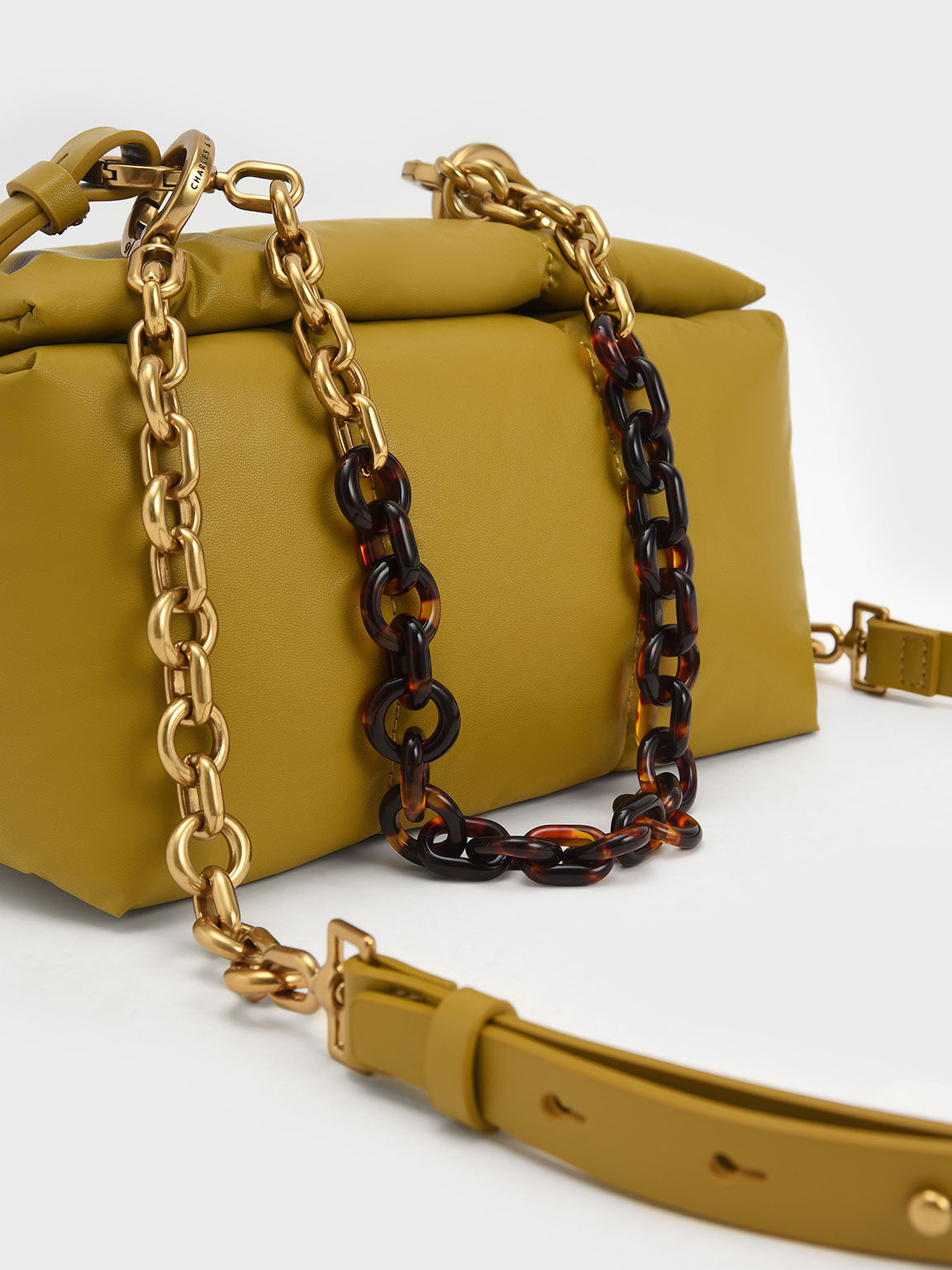 Aralia Two-Tone Chain Handle Boxy Shoulder Bag, Mustard, hi-res