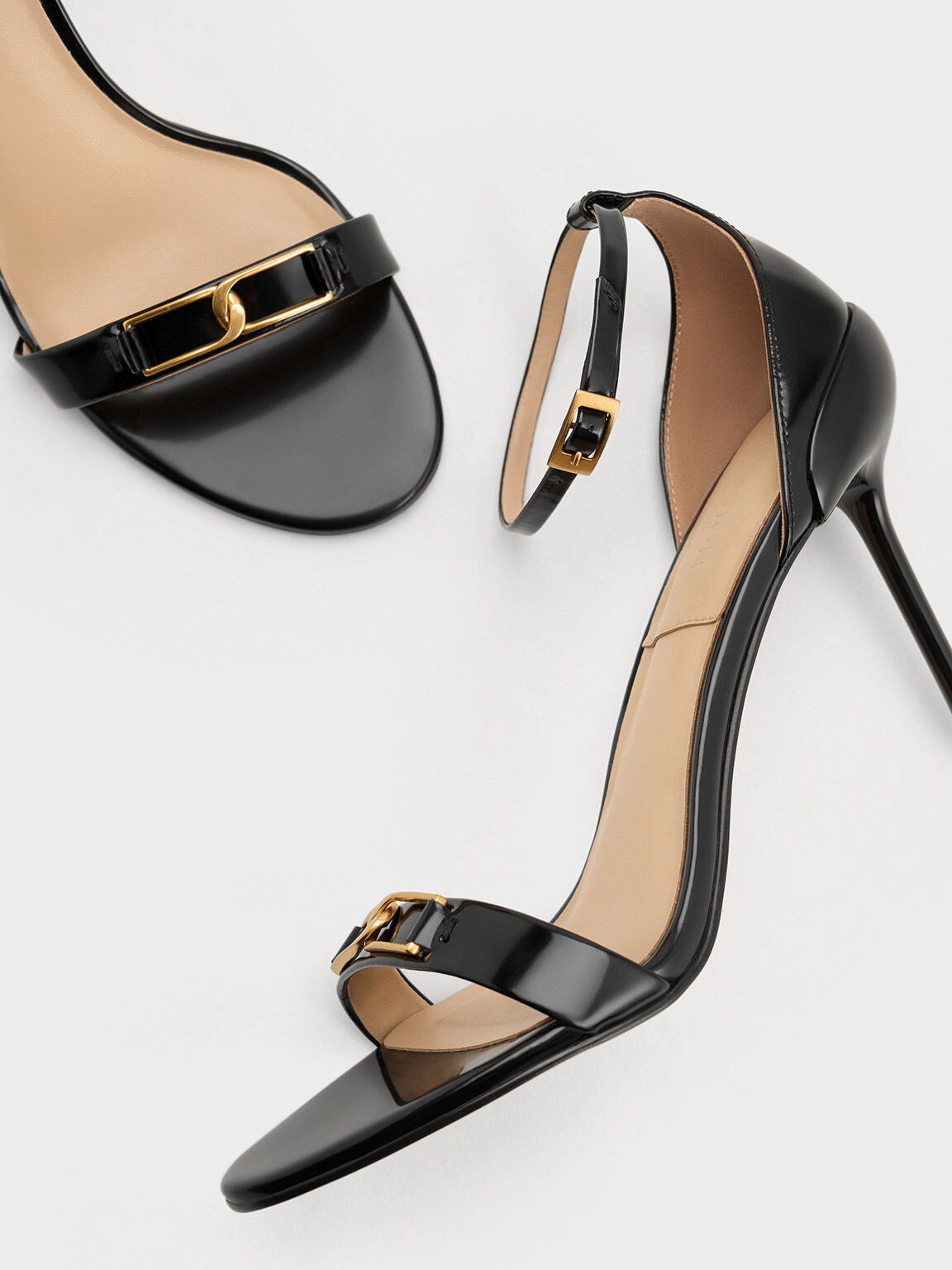 Black Boxed Gabine Leather Stiletto Heel Sandals CHARLES KEITH CA