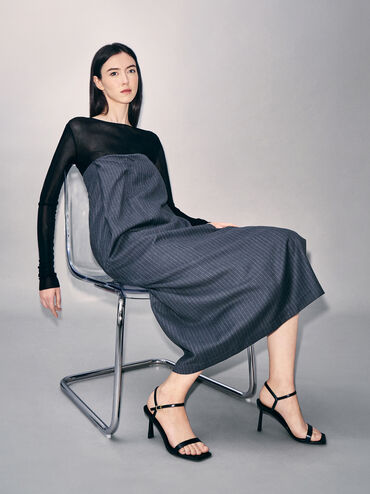 스퀘어-토 앵클-스트랩 힐 샌들, 블랙, hi-res